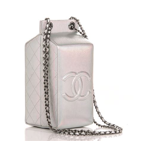 CHANEL Metallic Goatskin Lait de Coco Milk Carton Bag Silver 